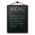 Cafe menu board with chalk alphabet