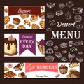 Cafe menu with hand drawn design. Dessert restaurant menu template. Set of cards for corporate identity. Vector illustration Royalty Free Stock Photo