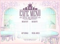 Cafe menu list template with old style street cafe graphic backdrop