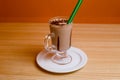 Cafe Mocha served in glass isolated on table top view bangladeshi drink