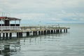 Cafe near the sea, the mooring at the sea, the sea quiet and the mooring a romantic decline Royalty Free Stock Photo