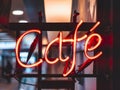 Cafe neon sign Lights decoration Cafe Business restaurant signage Royalty Free Stock Photo