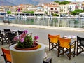 Cafe Overlooking the Inner harbour, Galaxidi, Greece. Royalty Free Stock Photo