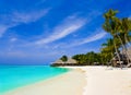 Cafe and palms on a tropical beach Royalty Free Stock Photo