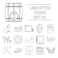 Cafe, party, alcohol, counter, food and other attributes of the pub.Pub set collection icons in outline style vector