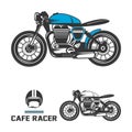 Cafe racer motorcycle with helmet.