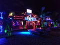 Cafe restaurant in Arambol by night, Goa, India. Royalty Free Stock Photo