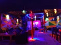 Cafe restaurant in Arambol by night, Goa, India. Royalty Free Stock Photo