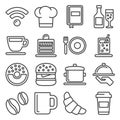 Cafe and Restaurant Icons Set on White Background. Line Style Vector Royalty Free Stock Photo