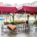 Cafe restaurant tables and chairs in Venice at