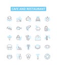 Cafe and restaurant vector line icons set. Location, Atmosphere, Menu, Entrees, Appetizers, Desserts, Beverages