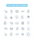 Cafe and restaurant vector line icons set. Location, Atmosphere, Menu, Entrees, Appetizers, Desserts, Beverages