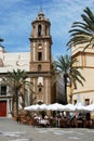 Cafe and Santiago church, Cadiz.