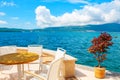 Cafe on the sea promenade in Tivat, Montenegro Royalty Free Stock Photo