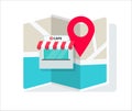 Cafe shop or store location with pin pointer and navigation map vector illustration flat cartoon, idea of restaurant