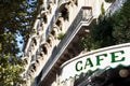 Cafe sign sidewalk Paris France Royalty Free Stock Photo