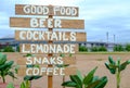 Cafe signpost on the beach