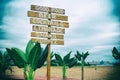 Cafe signpost on the beach