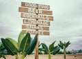 Cafe signpost on the beach