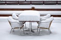 Cafe with snow. Winter landscape.