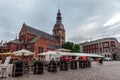 Cafe on the square in front of the Dome Cathedral in Riga Royalty Free Stock Photo