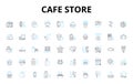 Cafe store linear icons set. Coffee, Latte, Muffin, Bagel, Croissant, Espresso, Cappuccino vector symbols and line