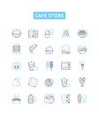 Cafe store vector line icons set. Cafe, Store, Coffee, Drinks, Food, Bakery, Desserts illustration outline concept Royalty Free Stock Photo