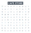 Cafe store vector line icons set. Cafe, Store, Coffee, Drinks, Food, Bakery, Desserts illustration outline concept Royalty Free Stock Photo