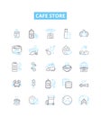 Cafe store vector line icons set. Cafe, Store, Coffee, Drinks, Food, Bakery, Desserts illustration outline concept Royalty Free Stock Photo