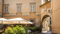 Cafe at the sunlit square in Orvieto, Umbria, Italy