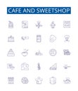 Cafe and sweetshop line icons signs set. Design collection of Cafe, Sweetshop, Dessert, Bakery, Donuts, Treats, Latte