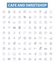 Cafe and sweetshop line icons, signs set. Cafe, Sweetshop, Dessert, Bakery, Donuts, Treats, Latte, Ice Cream, Cookies