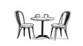 Cafe Scene Two Chairs and Table with Coffee Cups, Sketch Style Royalty Free Stock Photo