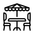 Cafe table chairs and umbrella icon vector outline illustration Royalty Free Stock Photo