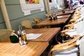 Cafe table on a street in Prague, Czech Republic. Royalty Free Stock Photo