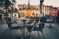 Cafe tables on Place Republique public square, Perpignan, France