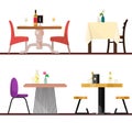Cafe tables in restaurant setting vector dining furniture table and chair for romantic lunch dinner date in cafeteria