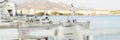 Cafe tables on the sea mediterranean embankment. selective focus. banner. Royalty Free Stock Photo