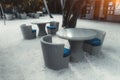 Cafe tables in a tropical resort Royalty Free Stock Photo