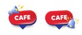 Cafe tag. Cheap eatery or diner sign. Red speech bubbles. Vector
