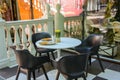 Cafe terrace in small European city Royalty Free Stock Photo