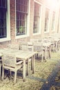 Cafe terrace in small European city Royalty Free Stock Photo