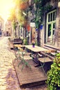 Cafe terrace in small European city