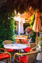 Cafe terrace in small European city Royalty Free Stock Photo