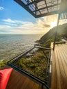 Cafe with a view above the cliffs and the sea, sky view, in Pha Suk nir, Ko Proet, in Chanthaburi, Thailand