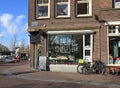 Cafe window on Haarlem street in Amsterdam, Netherlands.