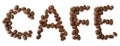 Cafe word made of coffee beans on white background - close up concept - stock