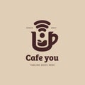 Cafe you coffee shop logo icon. cafe hangout logo with wifi icon