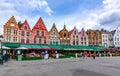 Cafes and restaurants on Brugge market square, Bruges, Belgium