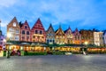 Cafes and restaurants on Brugge market square at night, Belgium Royalty Free Stock Photo